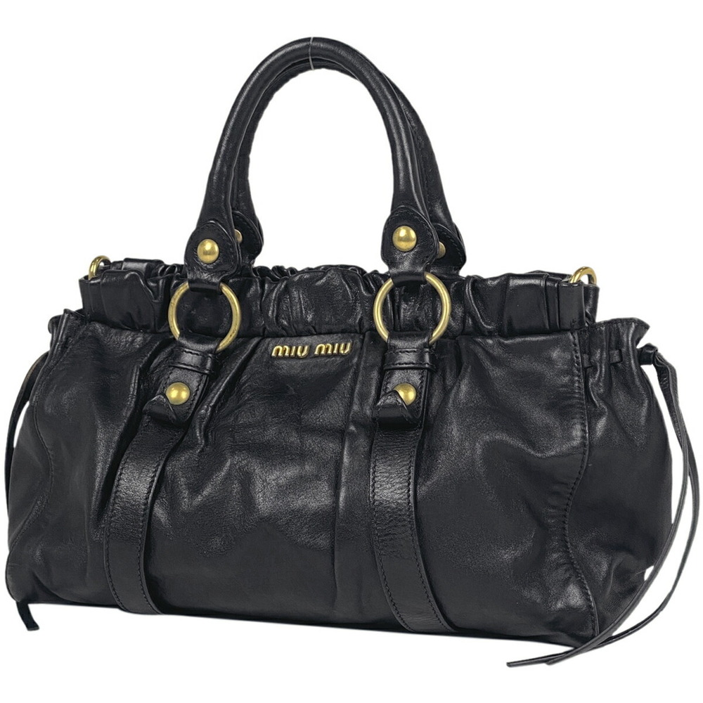 Miu Miu Logo Handbag Shoulder Bag Leather Black